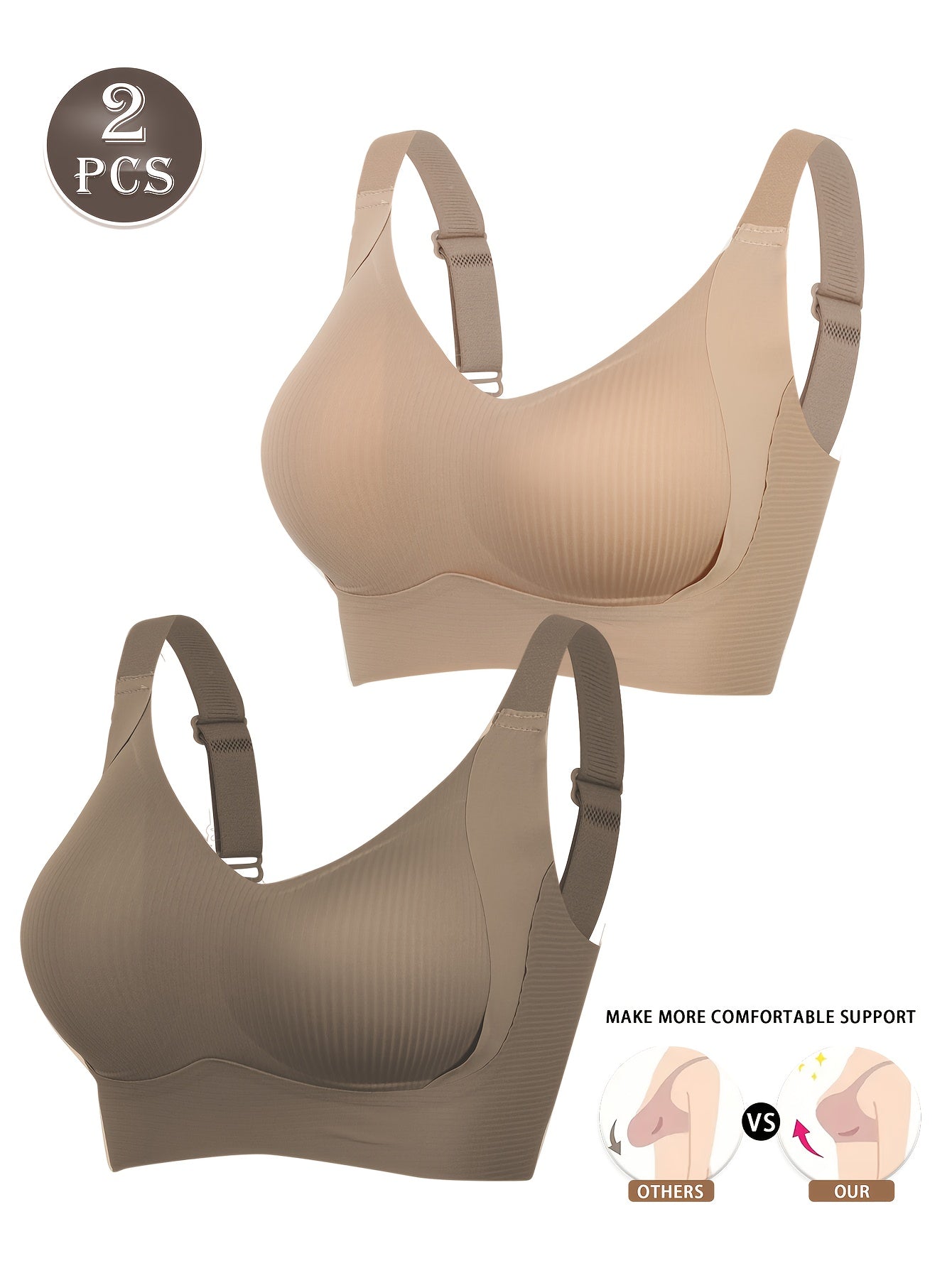 2pcs  Push Cup Underwear Breathable Anti-Sag Removable Padding Wireless Design