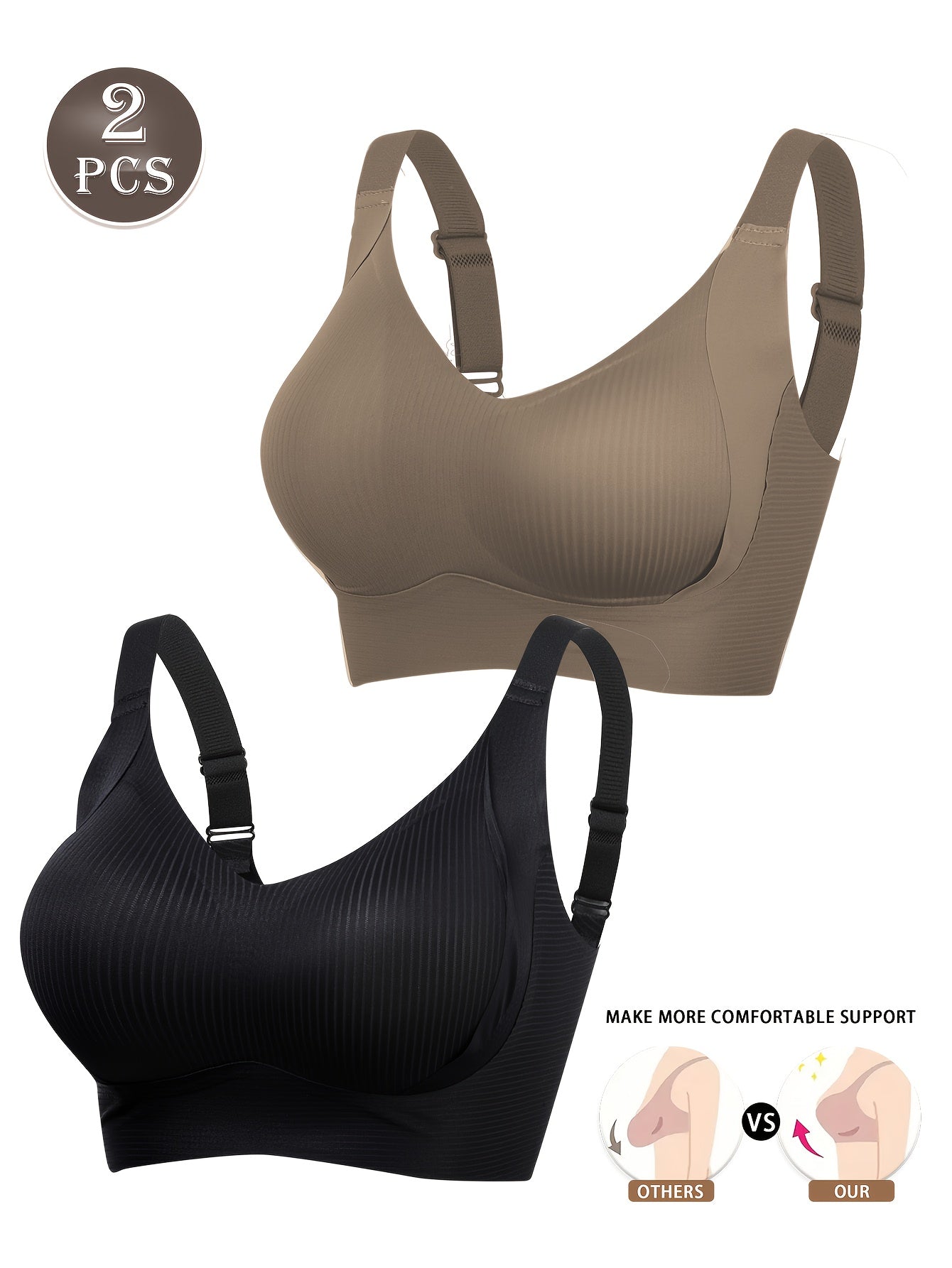 2pcs  Push Cup Underwear Breathable Anti-Sag Removable Padding Wireless Design