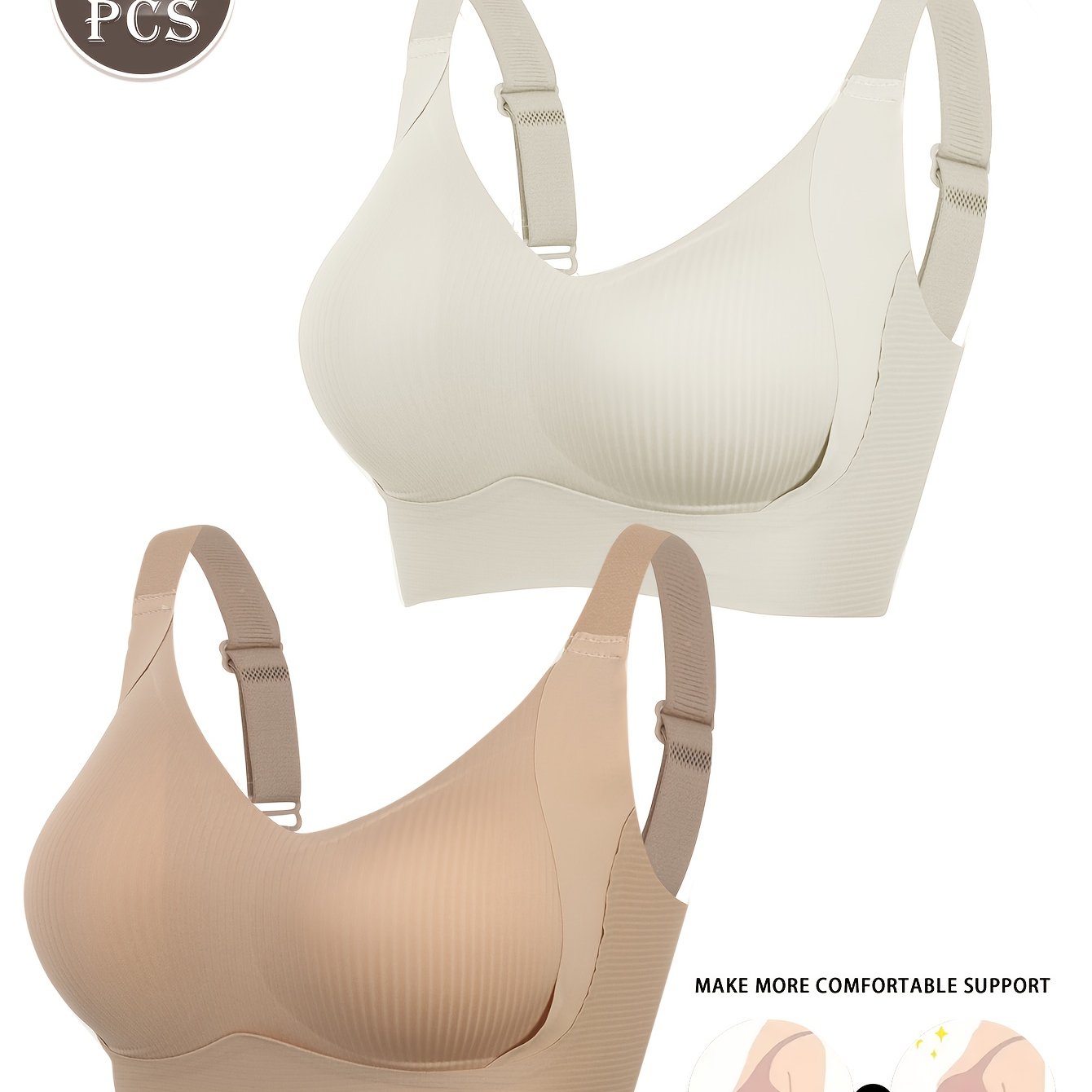 2pcs  Push Cup Underwear Breathable Anti-Sag Removable Padding Wireless Design