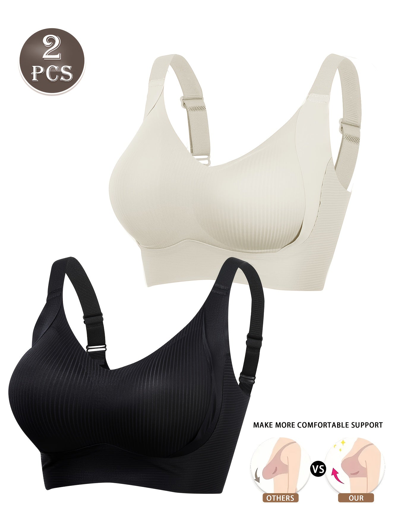 2pcs  Push Cup Underwear Breathable Anti-Sag Removable Padding Wireless Design
