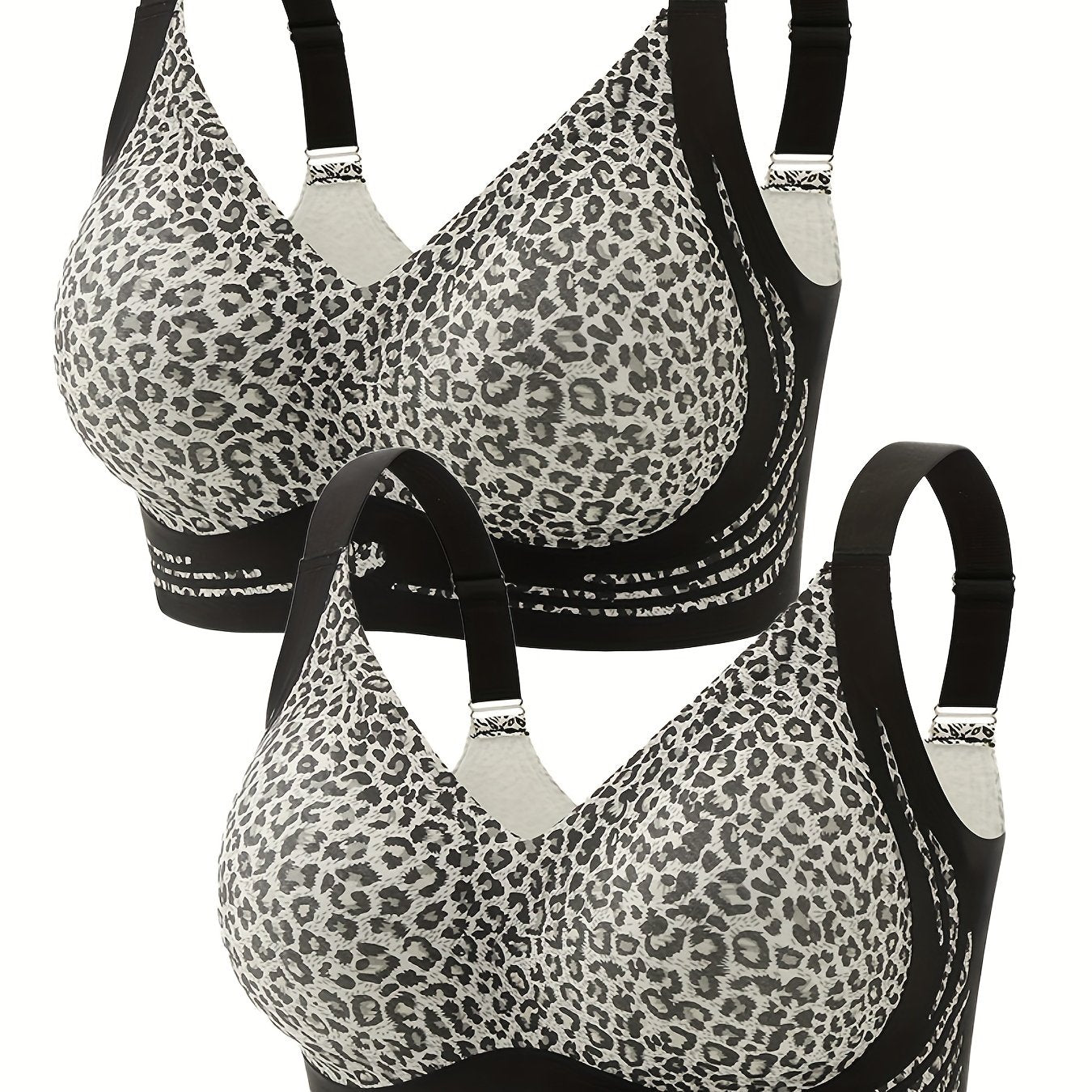 Two-Pack Plus Size Sexy Bra, Leopard Print (Wireless)