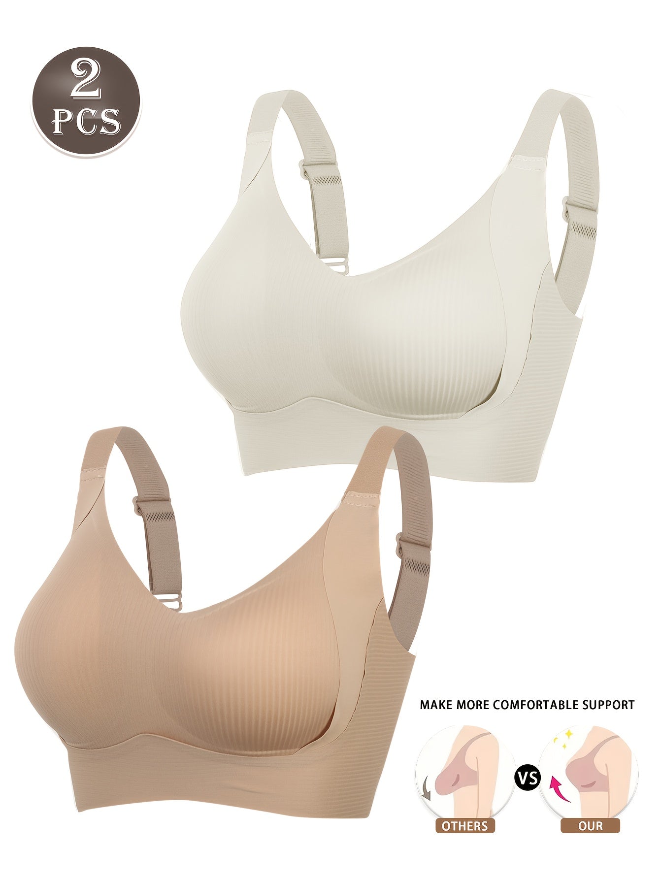 2pcs  Push Cup Underwear Breathable Anti-Sag Removable Padding Wireless Design