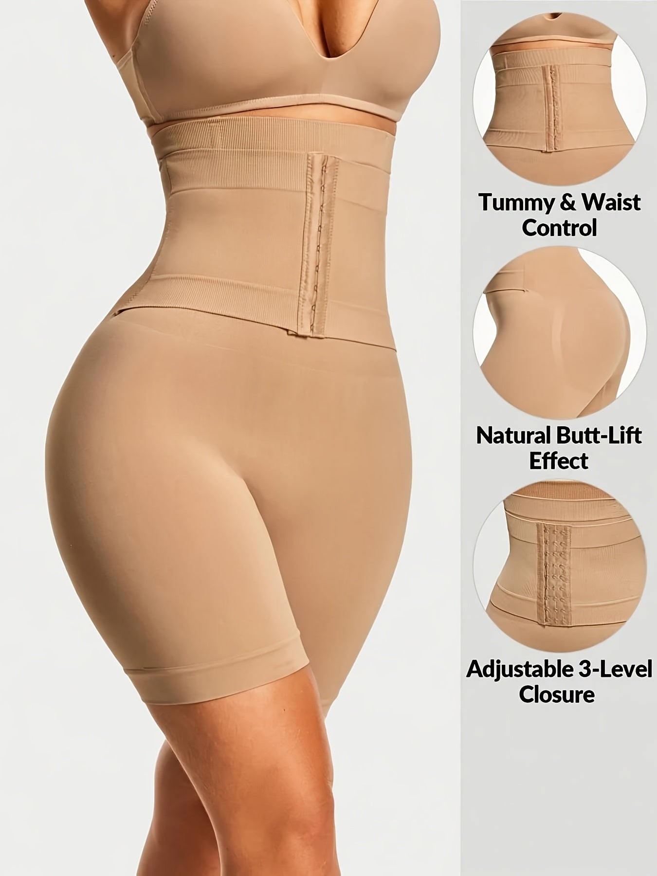Seamless High Waisted Body Shaper Shorts with Adjustable Closure, Tummy Control Butt Lifter.