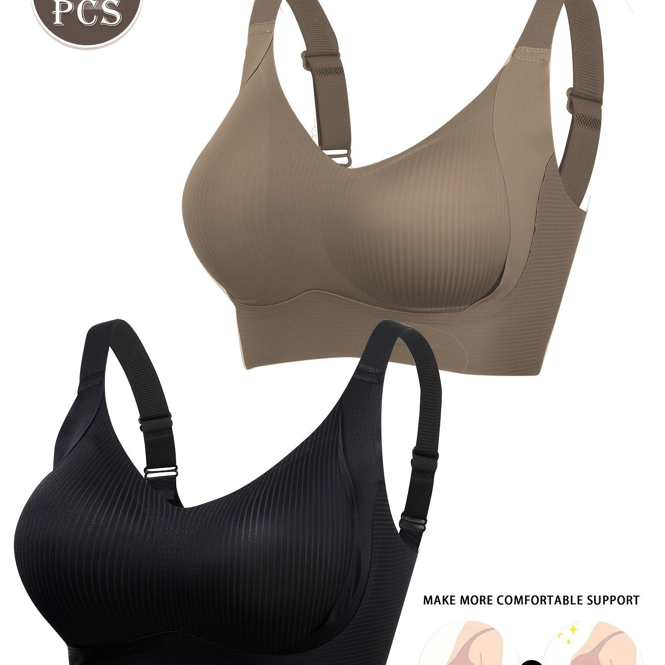 2pcs  Push Cup Underwear Breathable Anti-Sag Removable Padding Wireless Design