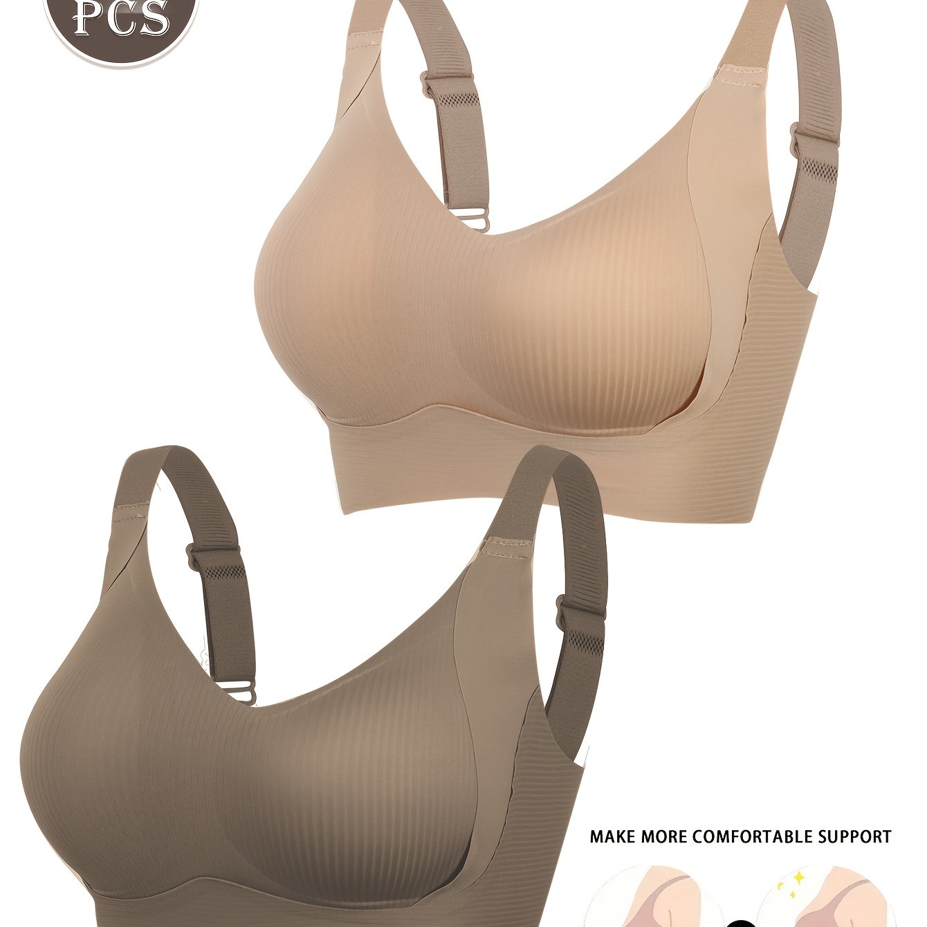 2pcs  Push Cup Underwear Breathable Anti-Sag Removable Padding Wireless Design