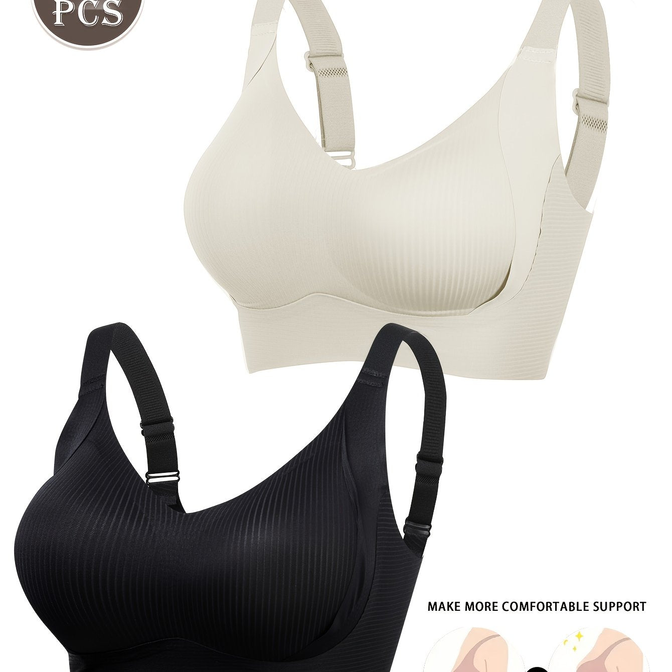 2pcs  Push Cup Underwear Breathable Anti-Sag Removable Padding Wireless Design
