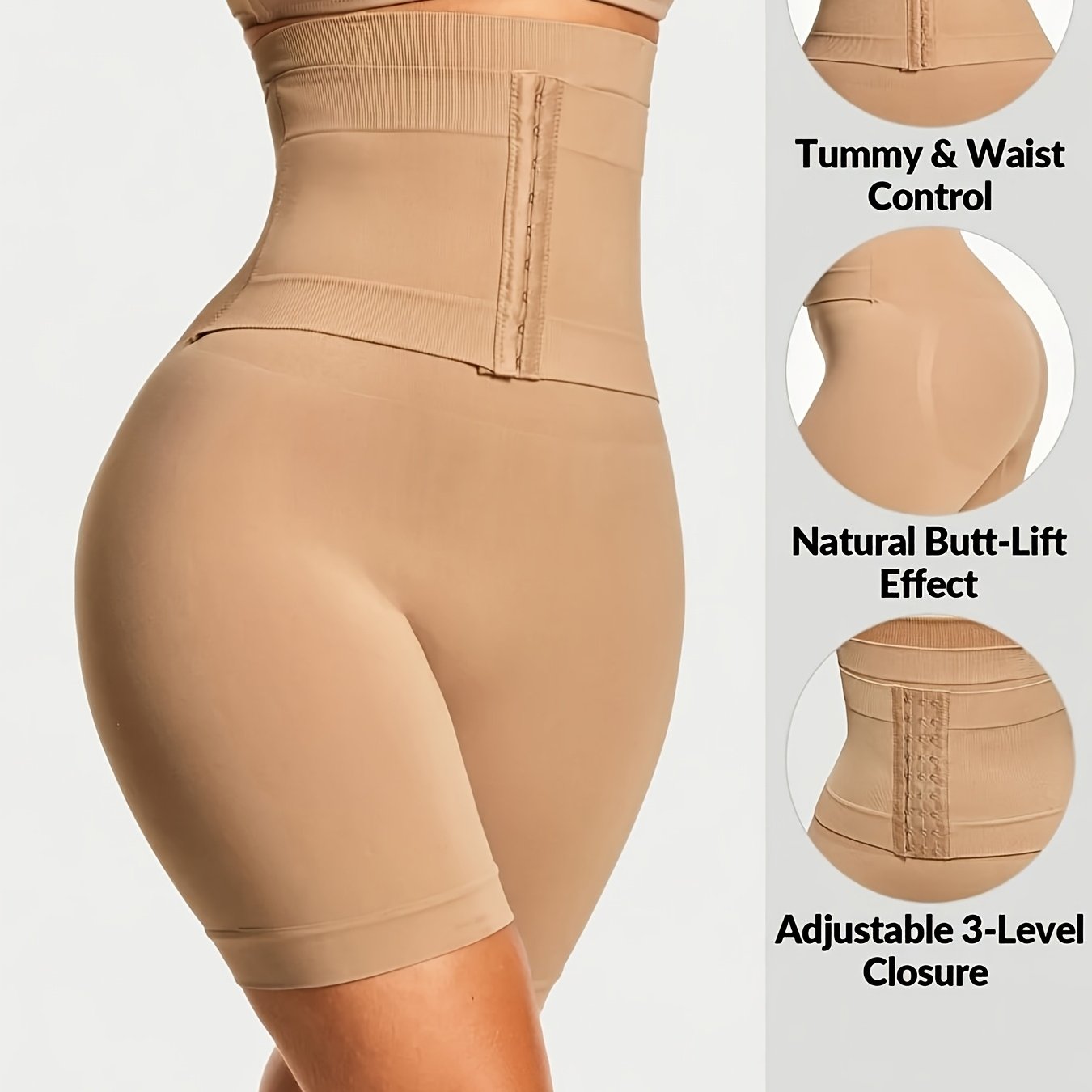 Seamless High Waisted Body Shaper Shorts with Adjustable Closure, Tummy Control Butt Lifter.